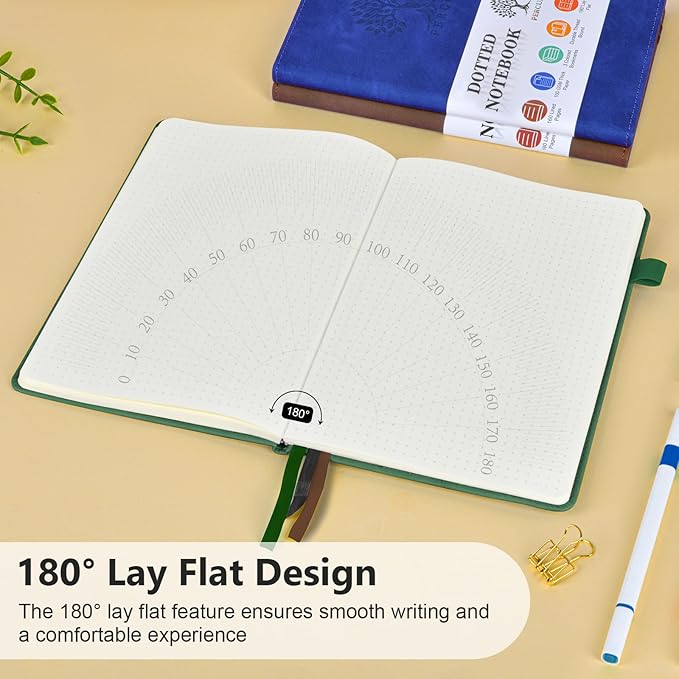 Dotted Journal Notebook for Men & Women, 160 Pages Dot Grid notebook for Note Taking, Bullet Journaling Notebook for Work, School, Travel, Writing, A5 Hardcover 5.9" x 8.5"(Green)