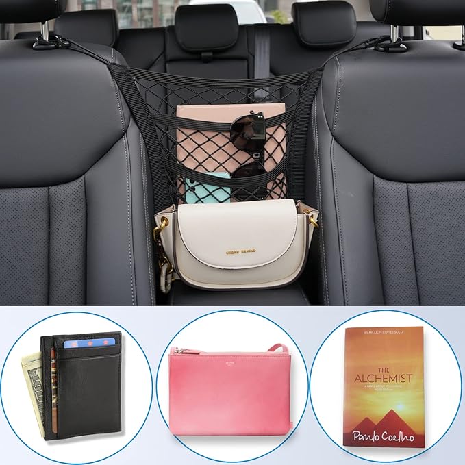 VEHIRIE 3-Layer Car Mesh Organizer Storage Between Front Seats Kid Dog Pet Net Barrier Car Net Pocket Elastic Tissue Purse Holder Netting for SUV, Van