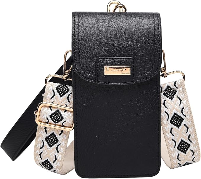 AnsTOP Small Leather Crossbody Bag for Women,Phone Purse with Detachable & Adjustable Strap,Compact and Stylish Black