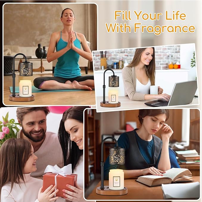 Dimmable Candle Warmer Lamp with Timer Adjustable Height for Scented Jar Candles Electric Candle Wax Melt Warmer for Home Decor Christmas Birthday Gifts for Women Mom(Butterfly+Dog)