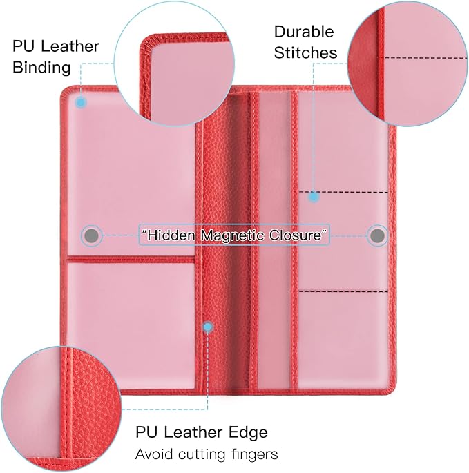 Valardoh Premium Car Registration and Insurance Card Holder, Car Document Holder for Cards, Driver License & other Essential Documents (Red)