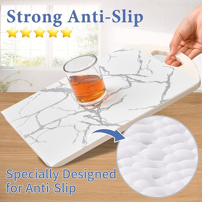 Drawer and Shelf Liner for Kitchen Cabinet: 17 in x 20 ft Non-Slip Waterproof Shelf Paper, Non-Adhesive Refrigerator Liners, Silver Marble Easy Liners for Bathroom with Knife and Tape Measure