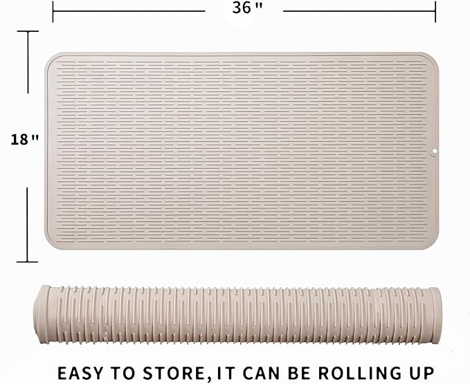 MicoYang Silicone Dish Drying Mat for Multiple Usage, Easy clean, Eco-friendly, Heat-resistant Silicone Mat for Kitchen Counter or Sink, Refrigerator or Drawer Liner Tapioca 5XL 36inches x 18inches