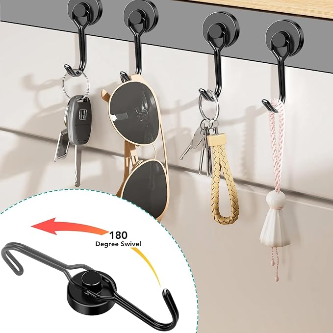 DIYMAG Black Magnetic Hooks 80LBS Strong Magnetics Hooks Heavy Duty 2026 Cruise Cabin Ship Essentials Magnet Hooks with Metal Hanger for Hanging Refrigerator Home Kitchen Office 8Pack