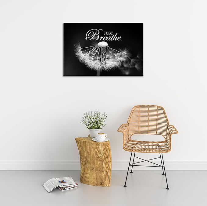 SKASNFAI Zen Wall Art Just Breathe Canvas Picture Positive Inspirational Dandelion Framed Artwork Poster Mental Health Office Pictures Wall Decor for Bathroom (28L x 44W)