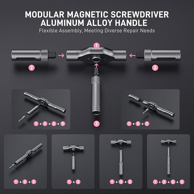Professional 42 in 1 Magnetic Screwdriver Tool Kit Multi Functional Precision Bits for PC, Camera, Smartphone, Furniture, Bike – Ideal for Electronics & Home Repairs Pink