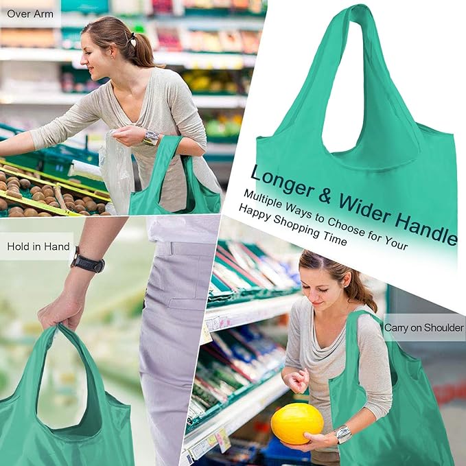 BeeGreen Reusable Grocery Bags, Foldable, Machine Washable, Reusable Shopping Bags Bulk, Colorful 10 Pack, 50LBS Extra Large Folding Reusable Bags Totes with Zipper Storage Pouch, Lightweight Polyester Fabric