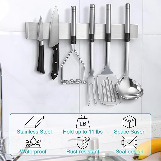 Magnetic Knife Holder for Wall, Knife Magnetic Strip Magnetic Knife Holder for Refrigerator Mount Knife Rack Kitchen Utensil Holder Metal Tool Holder Knife Block Kitchen Organizers Accessories 10 Inch