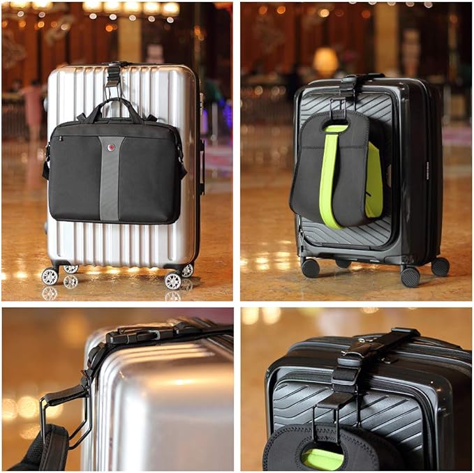 Luggage Hook Strap,J Hook for add a Bag Luggage,Multi Adjustment Bag Strap Hook with Hands Free(Black-Middle Size)