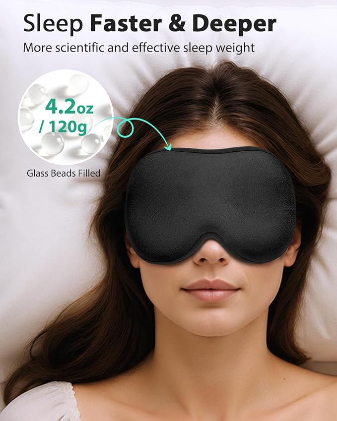 MABAO Weighted Sleep Mask - 100% Blackout Eye Mask for Sleeping for Women Men, 3D Contoured for Lash Extension, Zero Eye Pressure Memory Foam Cover, Soft Gentle Pressure Blindfold for Travel - Black