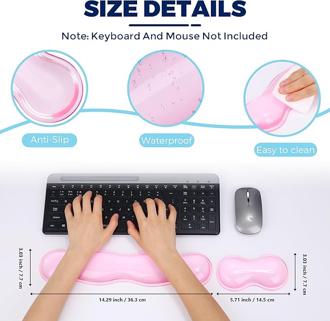 ABRONDA Gel Wrist Rest for Keyboard and Mouse, Wrist Rest for Keyboard, Mouse Wrist Support, Pain Relief, Cool Touch, Non-Skid, Keyboard Wrist pad