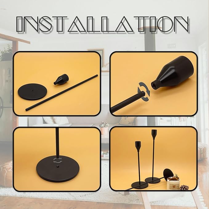 3Pcs Matte Black Candlestick Holders Set Fit 3/4" Tall Taper Candle Home Decorative Table Centerpieces for Family Dinning, Party Decoration