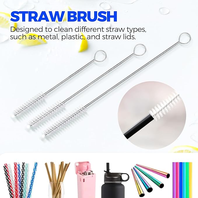 Holikme 6 Pack Dish Brush Set with Bottle Brush, Dish Scrub Brush, Pan Brush and 3 Straw Brushes, Deep Cleaning Handle Brush with Scraper Tip for Kitchen Sink Dishes Bottle Cup Pot and Pans (Azul)