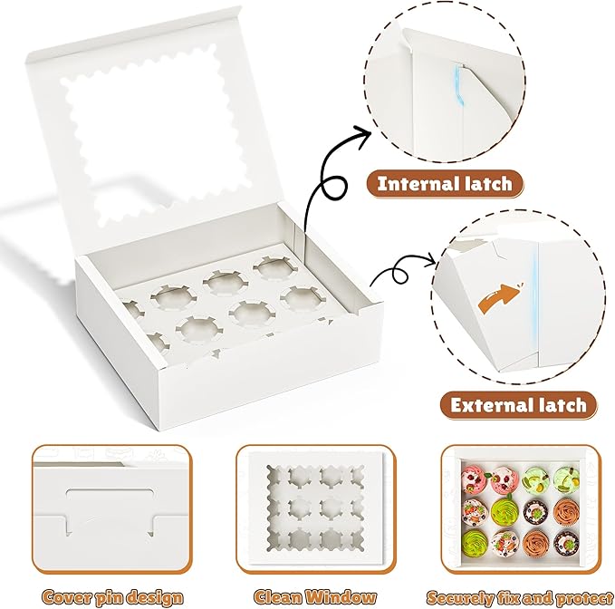 RYDDOY 4 Pack Cupcake Boxes, Hold 12 Standard Cupcakes, Cupcake Containers with Window and Inserts, High Grade Cupcake Holder, for Birthday Holiday Party, Supplies for Cupcakes, Desserts and More