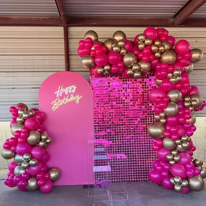 MEBAY Hot Pink Black Rose Gold Balloon Arch Garland Kit, 146 Pcs Rose Red Tender Pink Black Confetti Rose Gold Balloons for Graduation Birthday Party Baby Shower Wedding Decorations