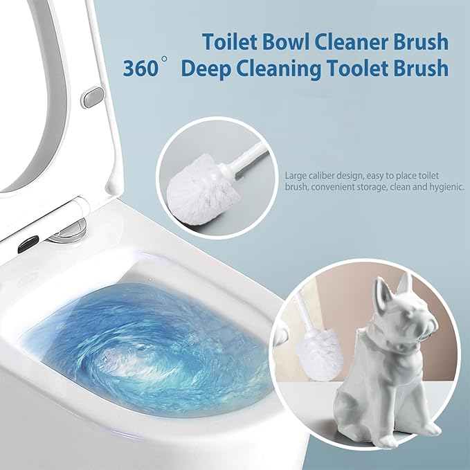 Shar Pei Dog Toilet Brush Holder - White Ceramic Bathroom Decor with Durable Brush, Giftable Foam Packaging