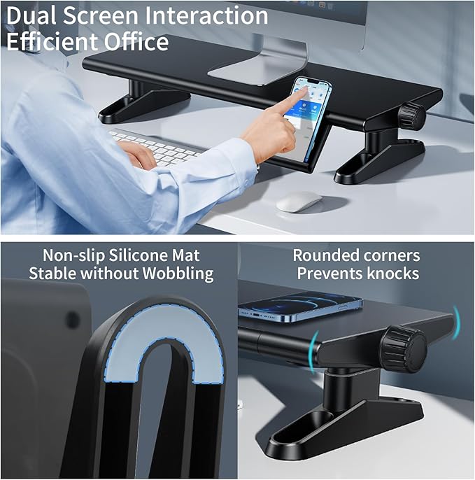 NIFBANG Computer Monitor Stand Riser for Desk,4.5-6.3 Inches Freely Height Adjustable with Cellphone Holder,Multi-Purpose Desktop Organizer Monitor Stands Riser for Computer,Laptop,Printer,TV (BLack)