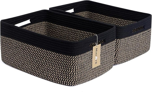 MiniArk Large Storage Baskets for Shelves, Closet Organizers Bins for Clothes Blanket Towels, Baby Nursery, Toy Baskets Box, Woven Rope Baskets, 17 x 13 x 7.5”, 2 Packs Woven Brown