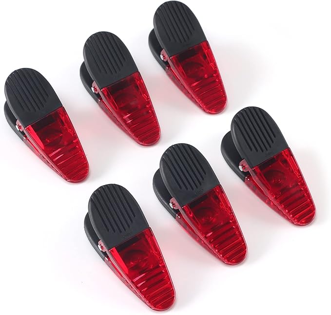 3-1/4" Length Plastic Refrigerator Magnet Clips Sets，Magnet Paper Clips, Snacks Bag Clips，Multipurpose Clips - Set of 6 (Red)