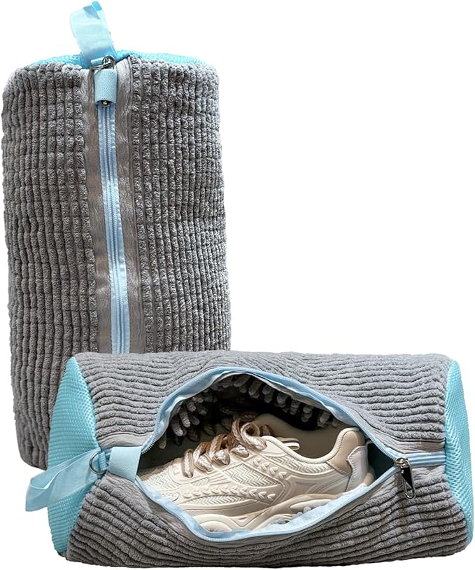 CAIMOREE Shoe Washing Machine Bag, 2pcs Laundry Shoe Bag with Self-locking Zipper for Washer and Dryer, Reusable Sneaker Bag for Gym, Tennis, Sports Shoes, Protects Shoes & Washing Machine (Grey)