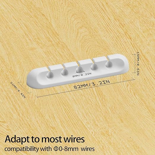 USB Cable Organizer Clips Cord Holder, 8 Packs (5-Slots) White Self Adhesive Desk Cord Cable Management