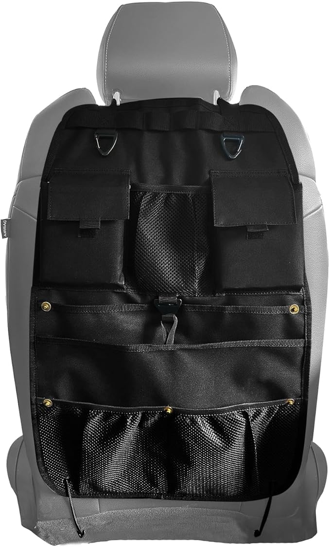STOLCA Car Seat Back Organizer with Multiple Storage Pockets, Black Mesh and Fabric, Universal Fit