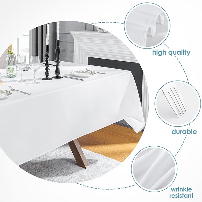 VidaFete Tablecloth 60 * 120inch 10 Pack Rectangle Table Cloth Polyester, Stain Wrinkle Resistant Dining Table Cover for Kitchen Dining Party Wedding Rectangular Tabletop Buffet Decoration (White)