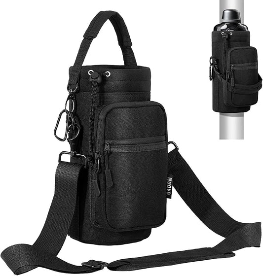 Nuovoware Water Bottle Carrier Bag,25oz/40oz/64oz Bottle Pouch Holder,Adjustable Shoulder Hand Strap 2 Pocket Sling Neoprene Sleeve Sports Accessories for Hiking Travelling Camping