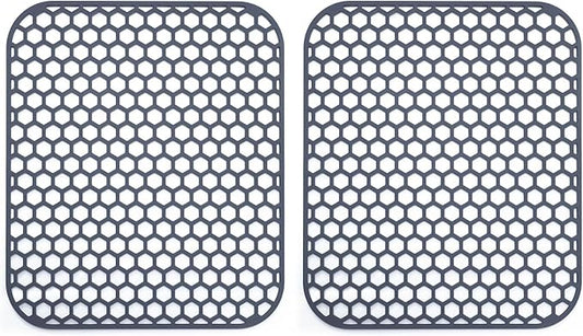 2 Pack 13.7"x 11.7" Silicone Kitchen Sink Protector Mat - Kitchen Grid Accessory, Non-Slip Heat Resistant Sink Grid Dry Mat for Bottom of Porcelain Stainless Steel, Dishwasher Safe