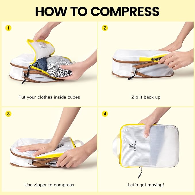 PFEYRPK Lightweight Compression Packing Cubes for Suitcases, Compressible Expandable Travel Packing Organizer with Clear Toiletries and Backpack Bag, Travel Essentials for Carry-on Luggage, 7 Set