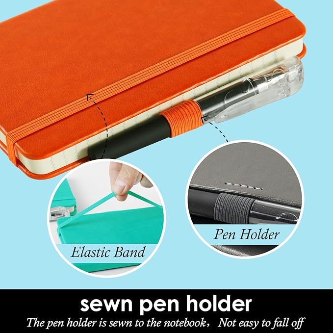 3 Pack Pocket Notebook Notepad with Pen, Mini Small Journal Notebook 3.7" x 5.7" for Women Writing, 408 Pages, Grey Orange Emerald