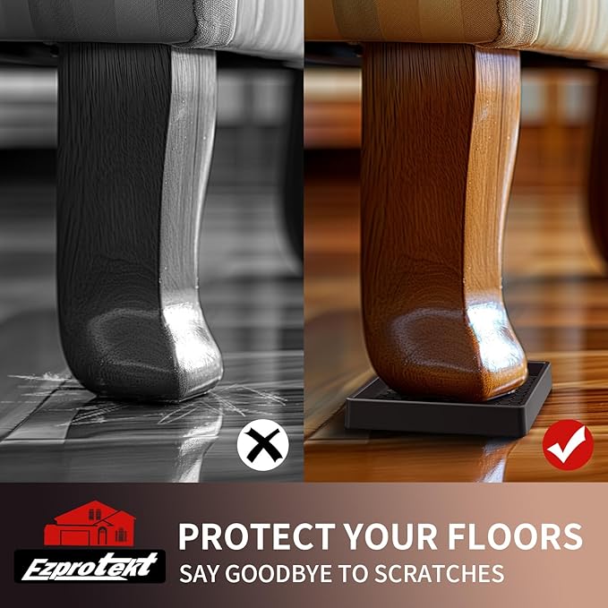 Ezprotekt 3x3" Square Rubber Anti-Slip Furniture Pads Coasters for Hardwood Floors, 4 Pcs Non-Slip Furniture Caster Cups Floor Protectors for Sofa Couch Bed Stoppers to Prevent Sliding (Brown)