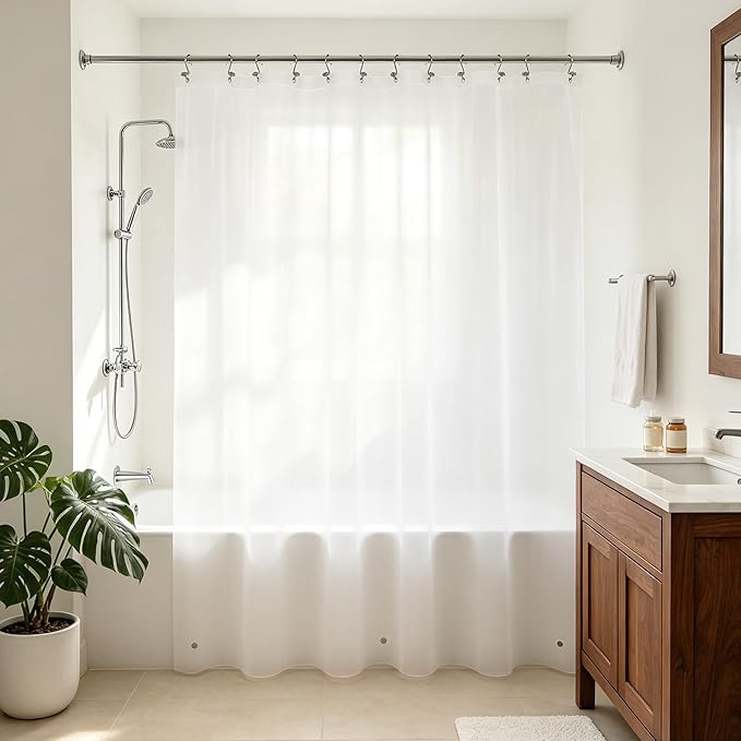 Barossa Design Long Frosted Shower Curtain Liner 72" x 75" with 3 Magnets - Waterproof PEVA Shower Liner for Bathroom Stall, PVC Free, Metal Grommets - Frost, 72x75
