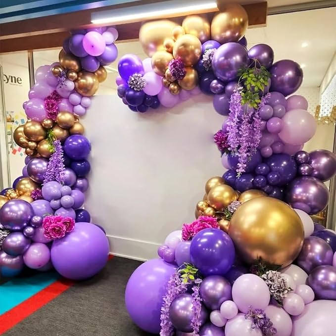 Purple Balloon Arch Kit, ADOINBY 153Pcs Different Sizes inch Lavender Metallic Purple and Gold Balloons and Confetti Party Balloon Garland Kit for Women Birthday Baby Shower Wedding Party Decorations