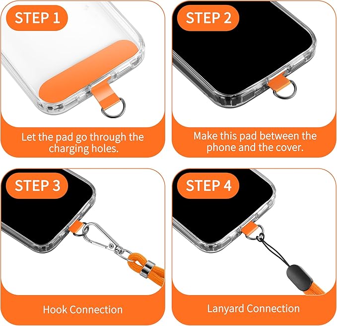 CACOE Phone Lanyard 2 Pcs-1 Pcs Adjustable Neck Strap, 1 Pcs Wrist Strap, 2 Pads, Universal Crossbody Multifuctional Cell Phone Lanyards Compatible with Most Smartphones(Orange)