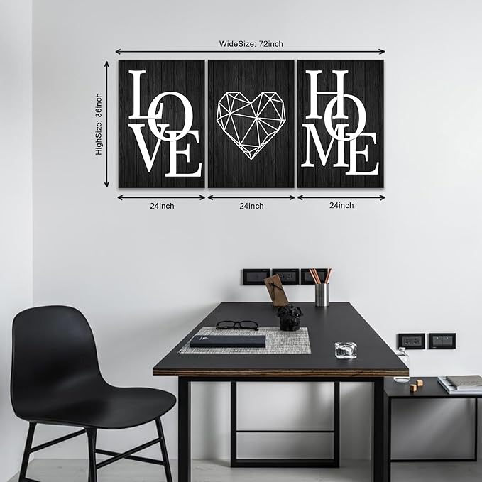 KAWAHONE Home Love Wall Decor- Home Love Poster- Black and White Canvas Painting for Living Room Nordic Decoration Art