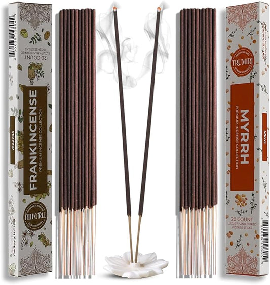 Trumiri Incense Sticks - Combo Pack of 40 Insence-Sticks - 20 Frankincense and 20 Myrrh - Insense - Insents - Incents - Inscense - Incence - Incienso - All Natural Non Toxic Incense Sticks