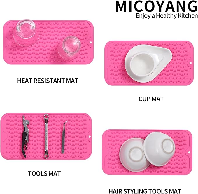MicoYang Silicone Dish Drying Mat for Multiple Usage,Easy clean,Eco-friendly,Heat-resistant Silicone Mat for Kitchen Counter or Sink,Refrigerator or Drawer Liner Rose S 12 inches x 6 inches