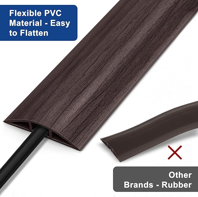 Cord Covers for Wires on Floor 6FT, LZEOY Cord Cover Floor, Wood Grey Floor Cable Management, Cable Protector Prevent Cable Trips Floor Cable Covers for Cords, Cable Cavity: 0.47" (W) x 0.24" (H)