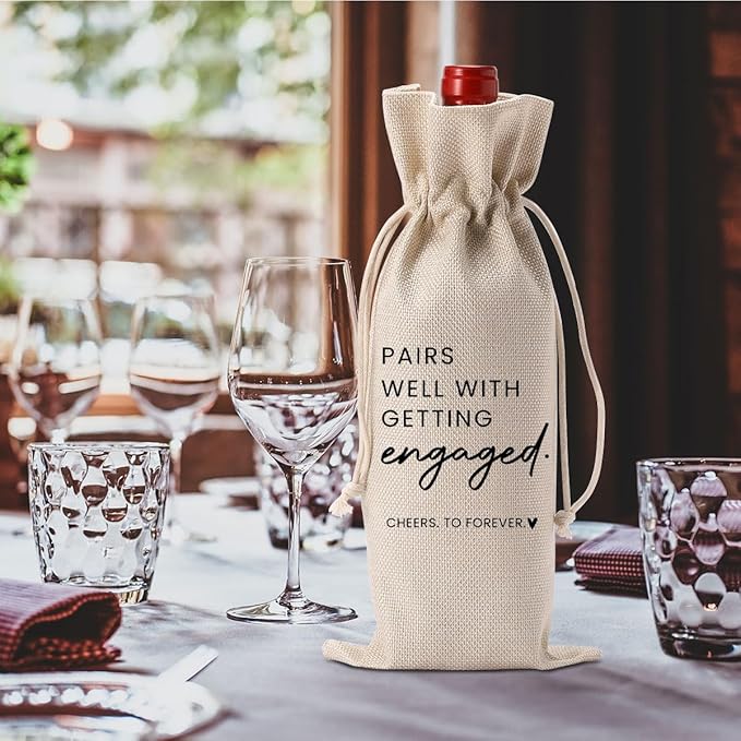 2pc Engaged Wine Bag Engagement Gifts for New Couples Her Engagement Party Decorations Pairs Well with Getting Engaged Wine Accessory Sets Champagne Bottle Wraps Bags