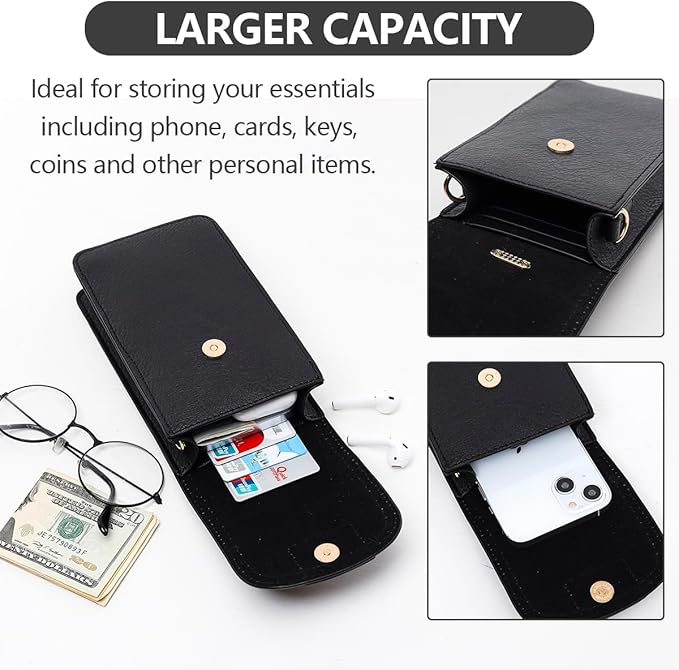 AnsTOP Small Leather Crossbody Bag for Women,Phone Purse with Detachable & Adjustable Strap,Compact and Stylish Black