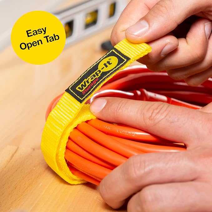 Quick-Straps by Wrap-It Storage - 12" (12 Pack) Yellow - Extension Cord Holder for RV and Boat Organizing