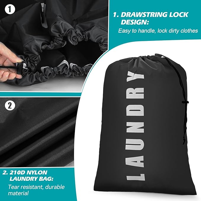 Isink Laundry Bag,2 Pack Travel Laundry Bags for Dirty Clothes,Large Laundry Bags for Camping & Traveling,Dirty Clothes Travel Bag,24" x 36" (Black+ Gray)