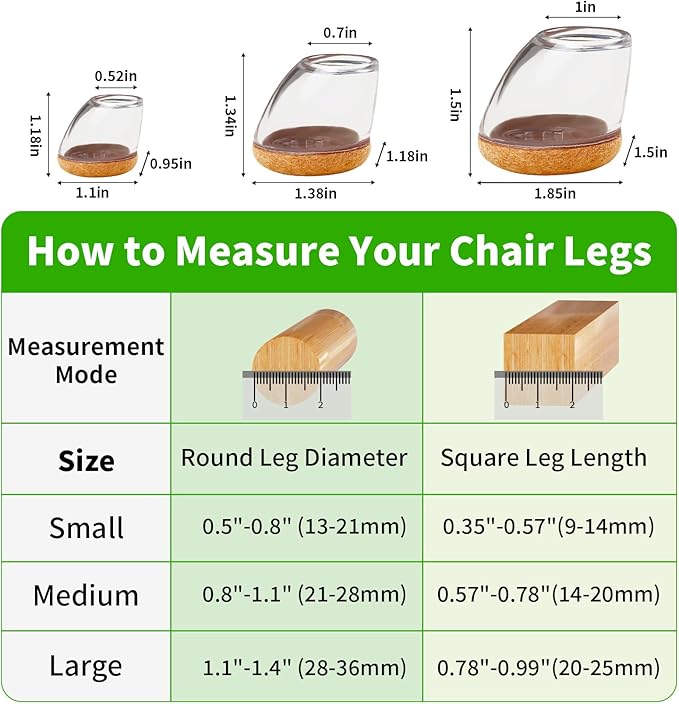 24 PCS Clear Chair Leg Floor Protectors for Hardwood Floors, Round Silicone Caps with Felt Pads for 15-25° Slanted Legs, Barstool Chair Leg Covers to Protect Floors, Anti-Scratch & Noise (Fit: 0.75"-1.05")