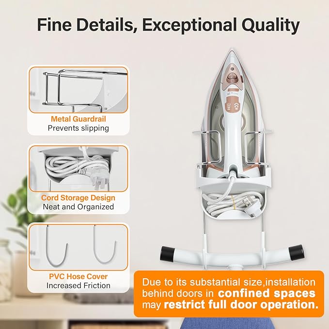 Alpinista Ironing Board Hanger Wall Mount Ironing Board Holder Wall Mount for Laundry Rooms Storage Organizer, White