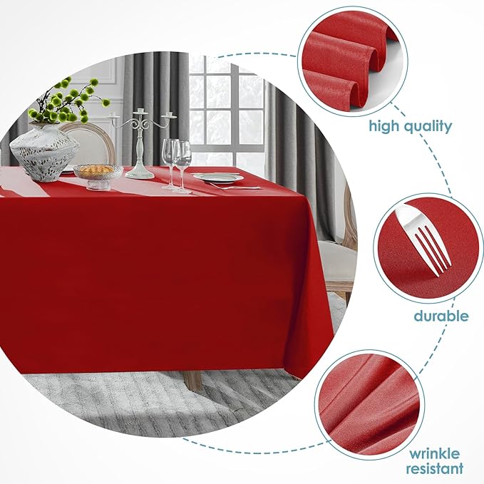 VidaFete Tablecloth 6 Pack 90 * 132inch Rectangle Table Cloth Polyester, Stain Wrinkle Resistant Polyester Dining Table Cover for Kitchen Dining Party Wedding Rectangular Buffet Decoration(Red)
