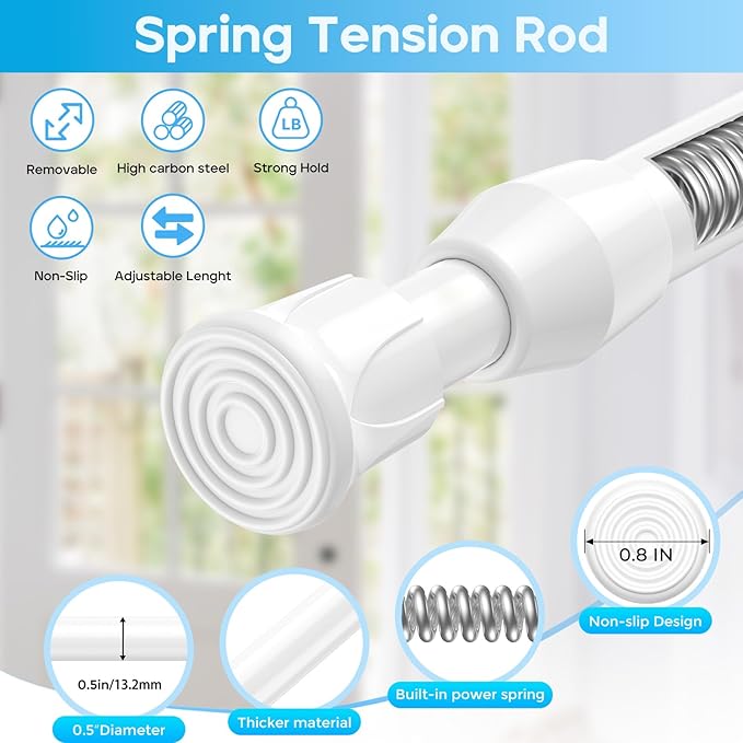 Tension Curtain Rod 8-12.5 inch Small Tension Rods White Adjustable Spring Tension Curtain Rods 6PCS Mini Curtain Rod Short for Cupboard Closet Rod Kitchen Drawers No Drill Cupboard Cabinets