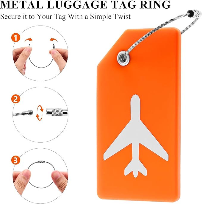 8 Pack Silicone Luggage Tags for Suitcases, TSA Approved, Privacy Protection Suitcase Bag Tag with Stainless Loop, Plane Travel Essentials by Gostwo, Mixed Color