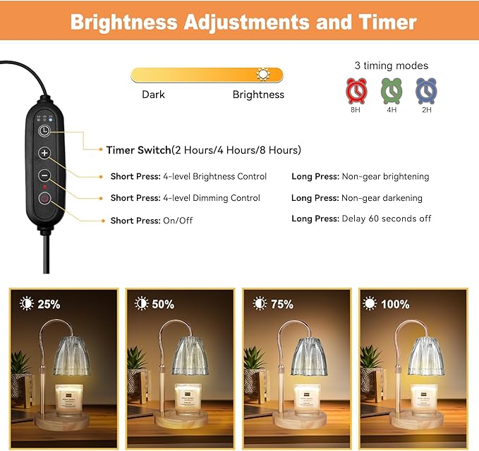 Candle Warmer Lamp with Timer & Dimmer, Candle Warmer Height Adjustable, Fits All Jar Scented Candles, Candle Lamp with 3 Bulbs, Charming Gift for Home Decor