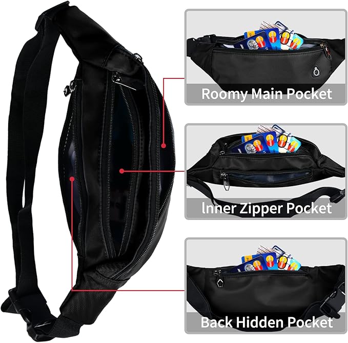 Fanny Packs for Men and Women, Waterproof Sports Waist Pack Bag for Travel Hiking Running Hands-free